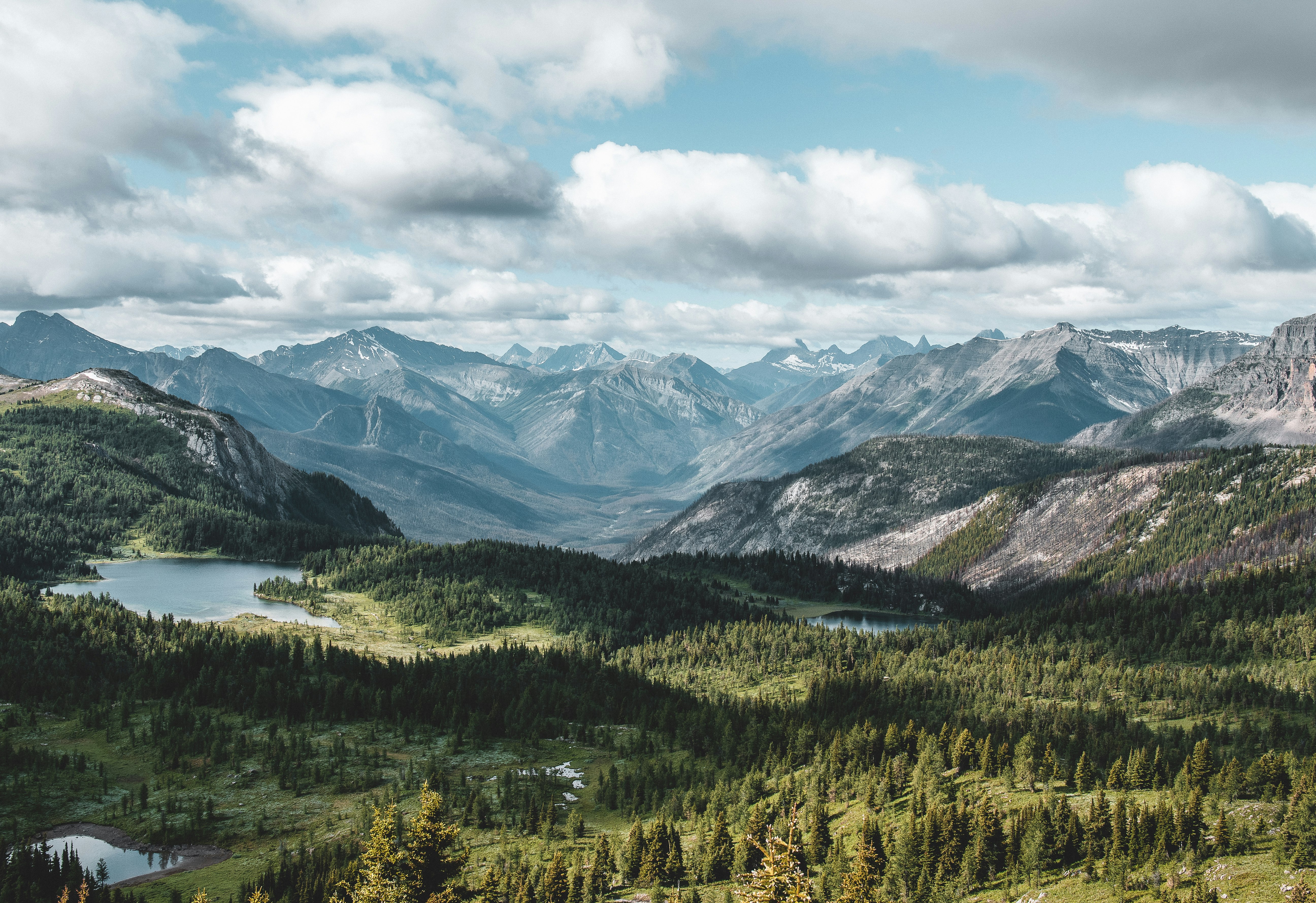 green trees near mountain under white clouds during daytime